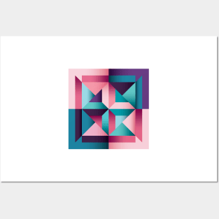 Abstract, combined Geometric shapes in salmon pink and blue Posters and Art